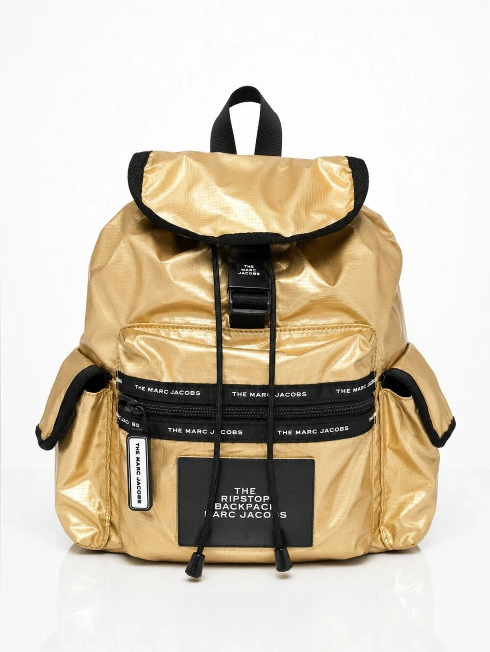 MARC JACOBS Metallic Gold Ripstop BACKPACK Black Trim